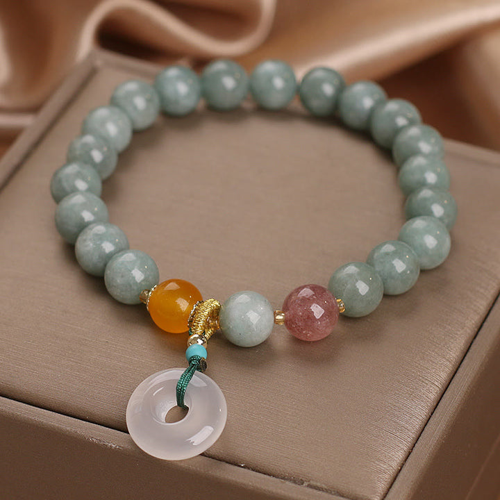 Braccialetto Buddha Stones Natural Jade Strawberry Quartz Bead Peace Buckle Prosperity