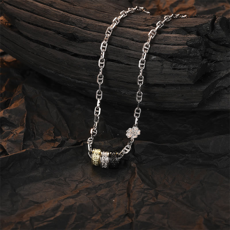 Collana con ciondolo a forma di catena energetica con design floreale della dinastia Tang in argento sterling 925 Buddha Stones