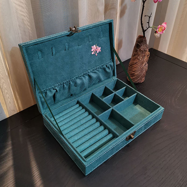 Buddha Stones Flowers Dragonfly Jewelry Box Organizer Scatola portaoggetti per gioielli a strato singolo Scatola di flanella