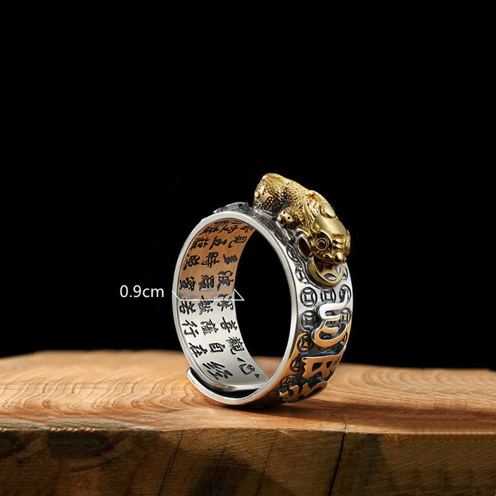 Anello di ricchezza inciso Buddha Stones in argento sterling 990 tibetano Om Mani Padme Hum PiXiu Dorje Vajra Heart Sutra - image 7