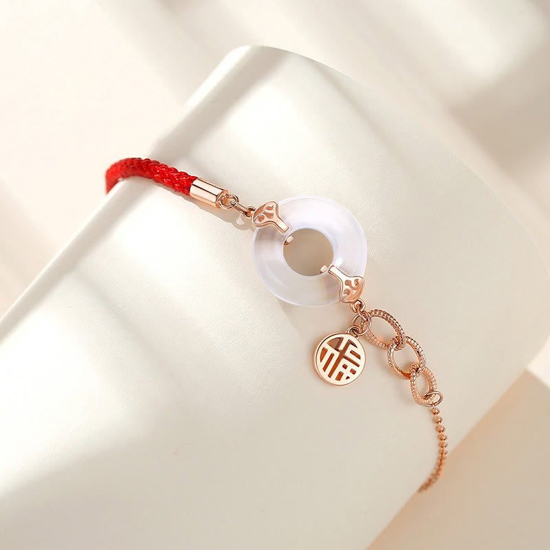 Braccialetto dell'armonia del carattere Fu in calcedonio con fibbia della pace in argento sterling 925 Buddha Stones