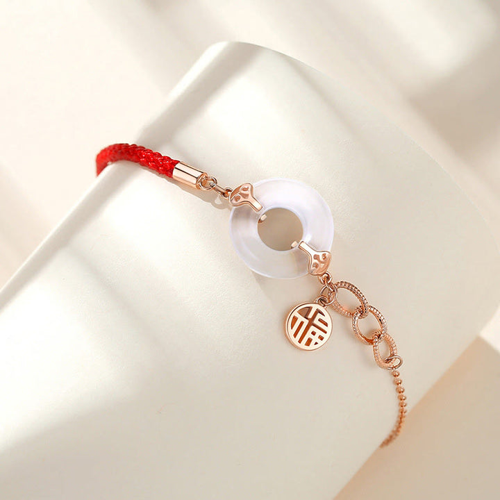Braccialetto dell'armonia del carattere Fu in calcedonio con fibbia della pace in argento sterling 925 Buddha Stones