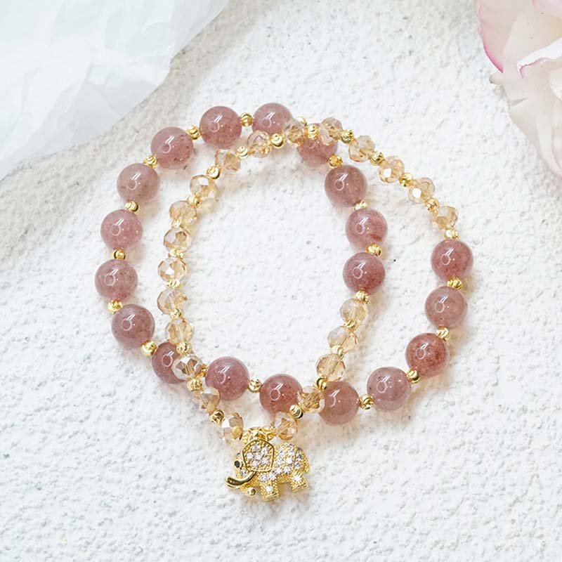 Buddha Stones Braccialetto energetico curativo con elefante in quarzo rosa - image 1