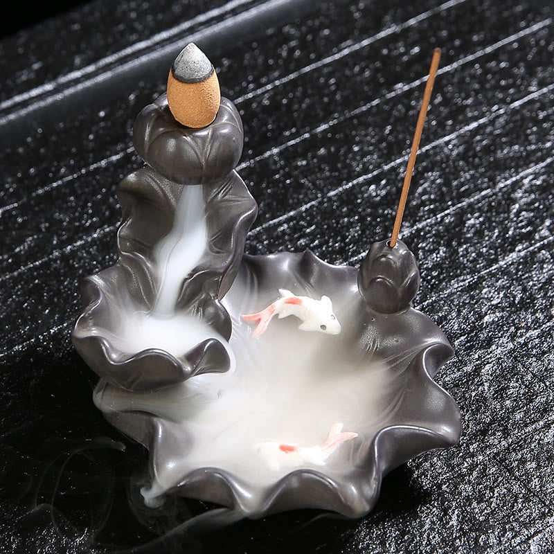 Decorazione per bruciatore di incenso portafortuna con pesce koi Buddha Stones