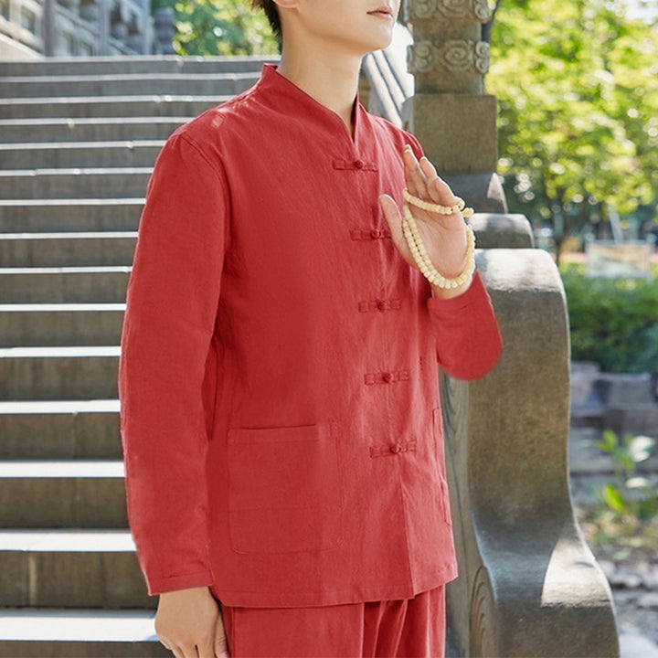 Buddha Stones Spirituale Zen Pratica Yoga Meditazione Preghiera Abbigliamento Cotone Lino Set Uomo - Rosso - US/UK/AU48, EU58 (6XL) - image 4