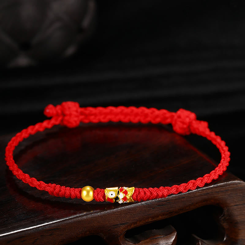 Braccialetto intrecciato a mano Buddha Stones 999 Gold Luck Koi Fish