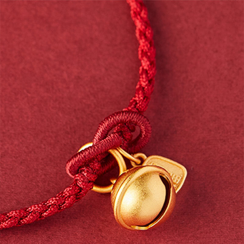 Braccialetto in corda rossa con ciondolo a forma di carattere Fu fatto a mano con Buddha Stones e campanella della fortuna e della felicità
