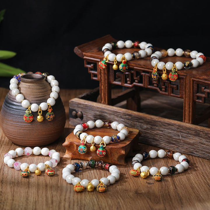 Buddha Stones Oro Deglutizione Bestia Famiglia Ciondolo Liuli Vetro Colorato Porcellana Perlina Braccialetto Fortuna