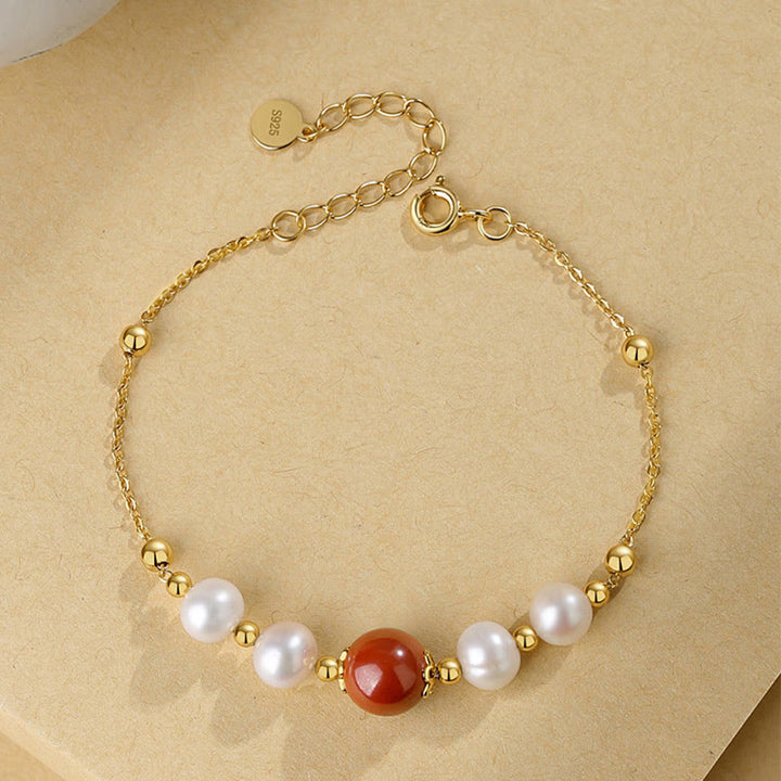 Bracciale a catena con perle curative in argento sterling 925 e cinabro Buddha Stones