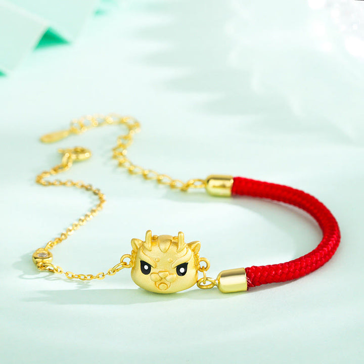 ❗❗❗Un'offerta lampo - Braccialetto di protezione con catena rossa con cordino a forma di drago carino, in argento sterling 925, con Buddha Stones Buddha e fortuna dell'anno del drago