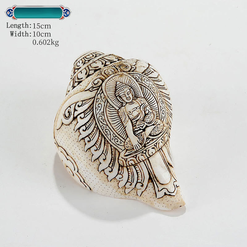 Decorazione di ricchezza di conchiglia di conchiglia di Avalokitesvara Buddha tibetano inciso a mano Shankha