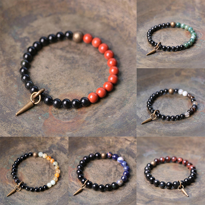 Braccialetto di coppia in cristallo di rame, ossidiana nera, sodalite e pietre Buddha Stones