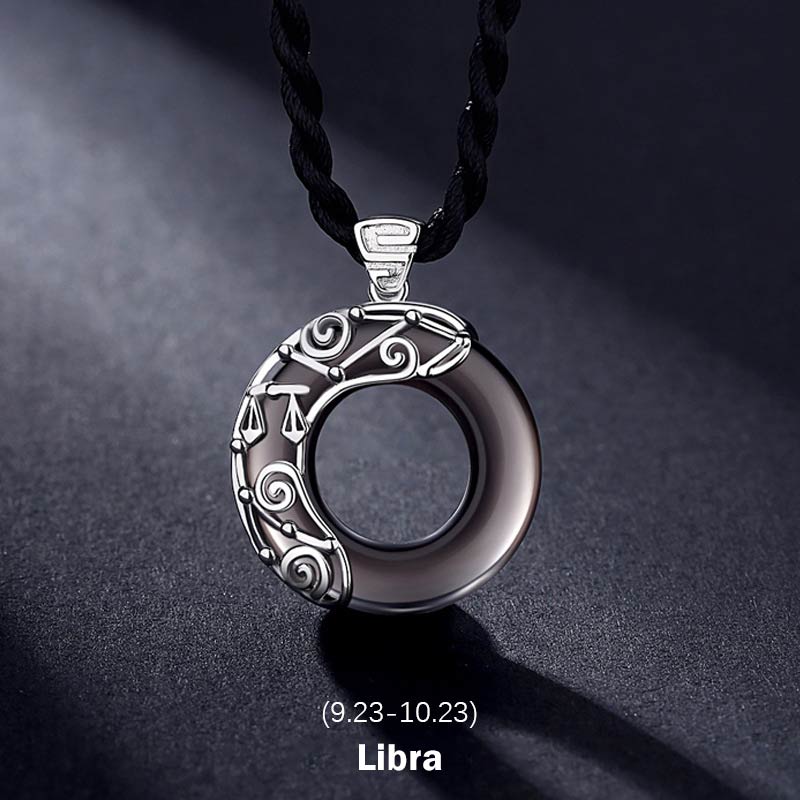 Buddha Stones 12 Costellazioni dello Zodiaco Collana con ciondolo rotondo in ossidiana ghiacciata e benedizione - Libra - Corda - image 13
