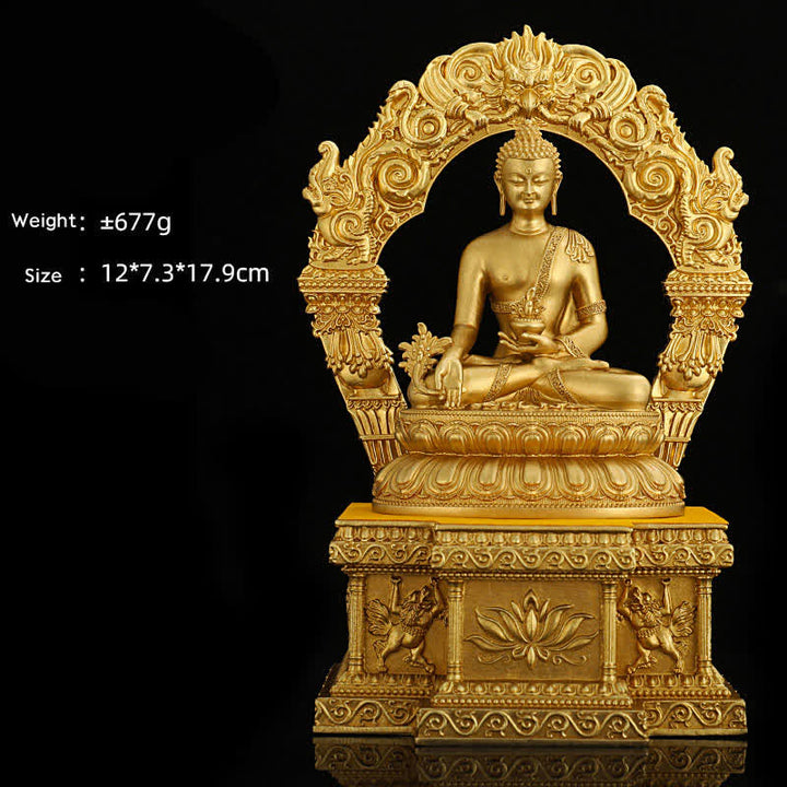 Statua di Buddha della medicina Shakyamuni Amitabha, statua in rame della serenità, decorazione per la casa - Buddha della medicina da 10 cm e base - image 8