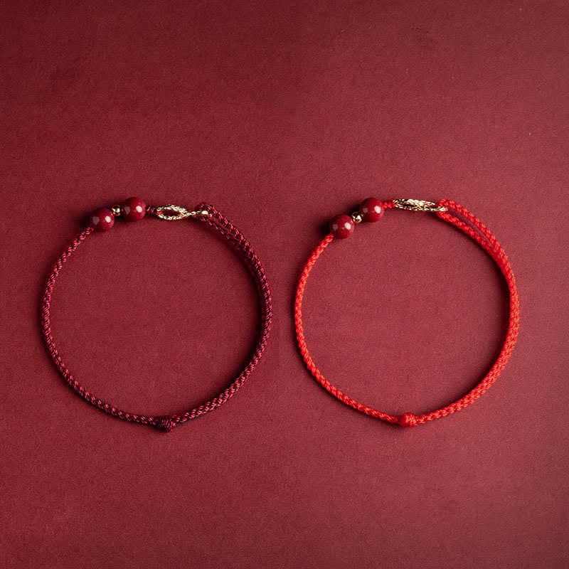 Buddha Stones Cinnabar Benedizione Rosso String 14K Oro Simbolo Infinito Bracciale Cavigliera