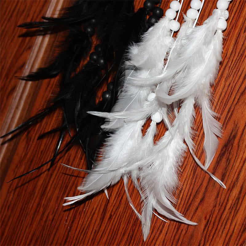 Acchiappasogni Yin Yang Rete circolare con piume Decorazione di equilibrio - image 12