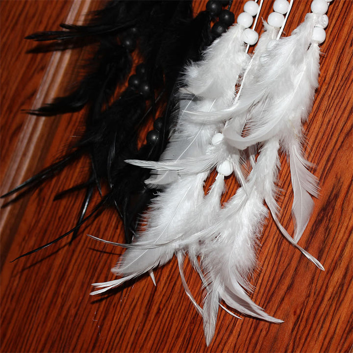 Acchiappasogni Yin Yang Rete circolare con piume Decorazione di equilibrio - image 12