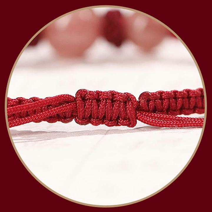 Buddha Stones Natural Strawberry Quartz Crystal Love Braccialetto intrecciato con corda rossa alla caviglia