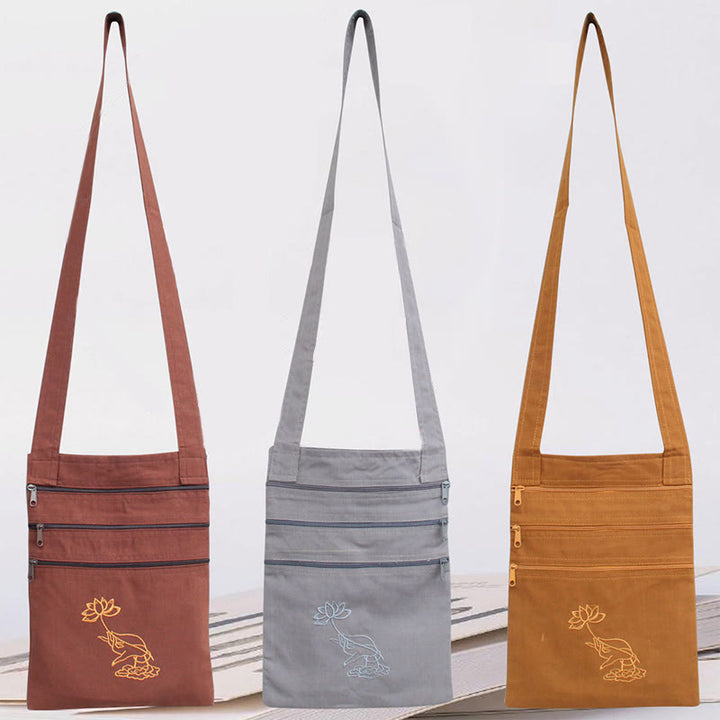 Borsa a tracolla in cotone ricamato con motivo a loto, pratica spirituale della mente - image 9