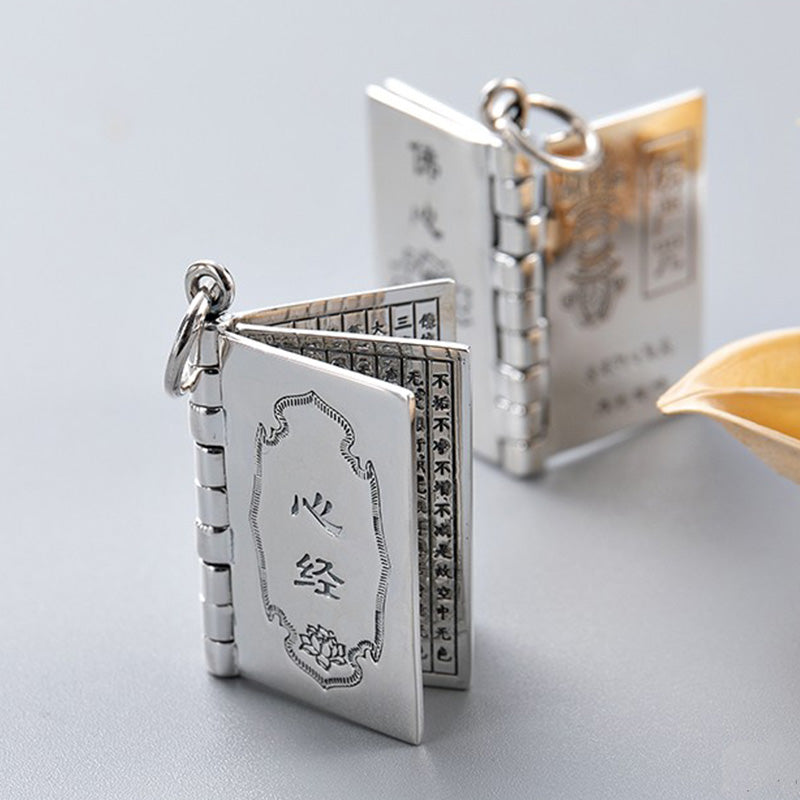 Buddha Stones 990 Argento Sterling Cuore Sutra Grande Compassione Shurangama Mantra Loto Vajra Collana Pendente Pace - image 3