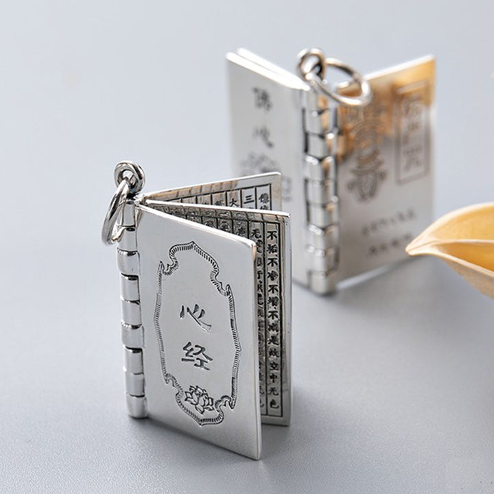 Buddha Stones 990 Argento Sterling Cuore Sutra Grande Compassione Shurangama Mantra Loto Vajra Collana Pendente Pace - image 3