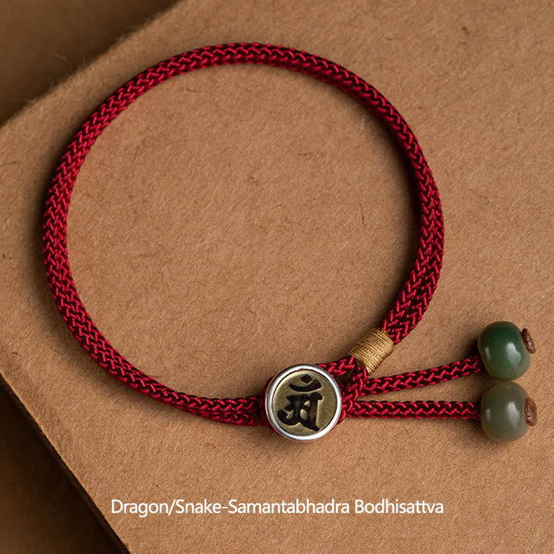 Braccialetto in corda rossa intrecciata con semi di Bodhi Buddha Stones , fatto a mano, in argento sterling 925, con zodiaco cinese, Buddha di Natale
