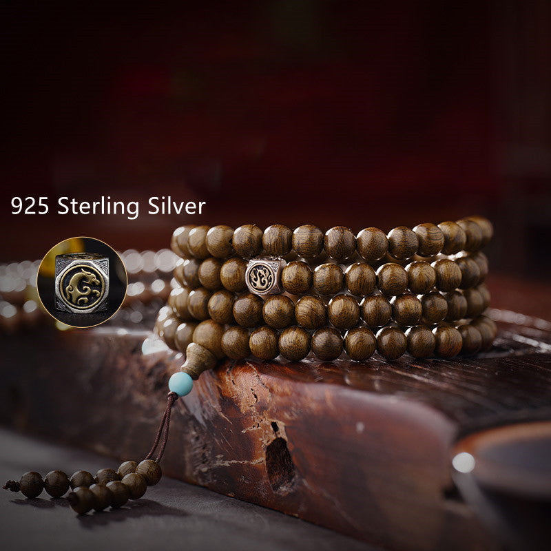 Buddha Stones 108 Mala Beads 999 Oro Brunei Agarwood Cuore Sutra Ambra Agata Rossa Forza Bracciale Meditazione