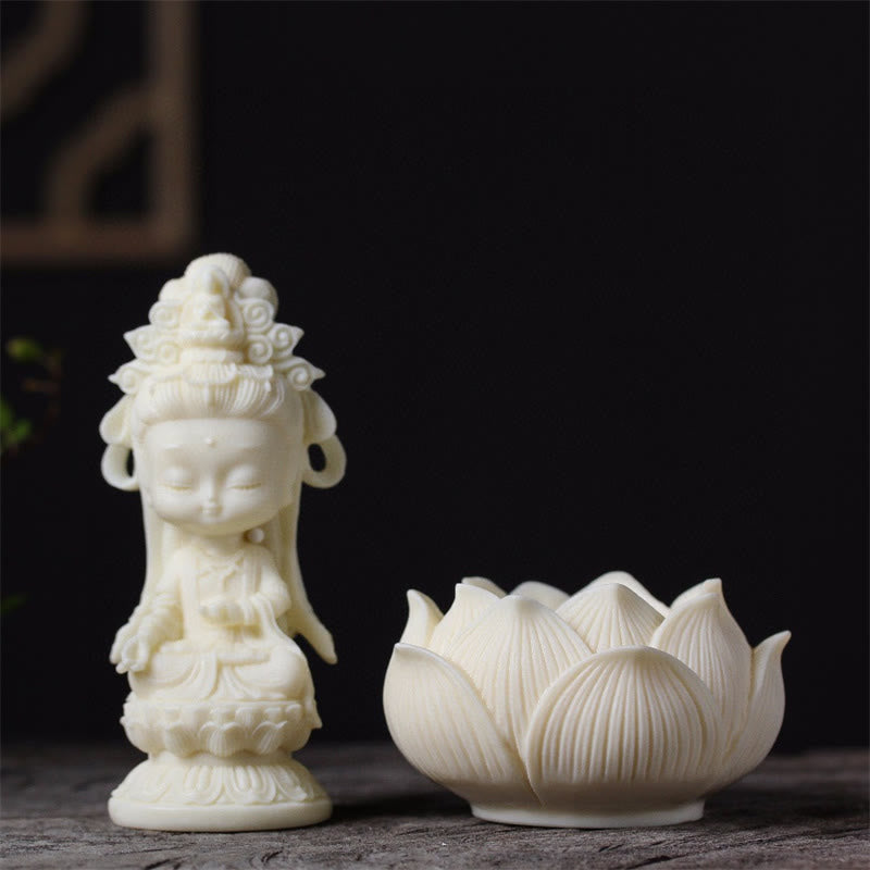 Buddha Stones Mini Avorio Frutta Kwan Yin Avalokitesvara Loto Ricchezza Decorazione Scrivania