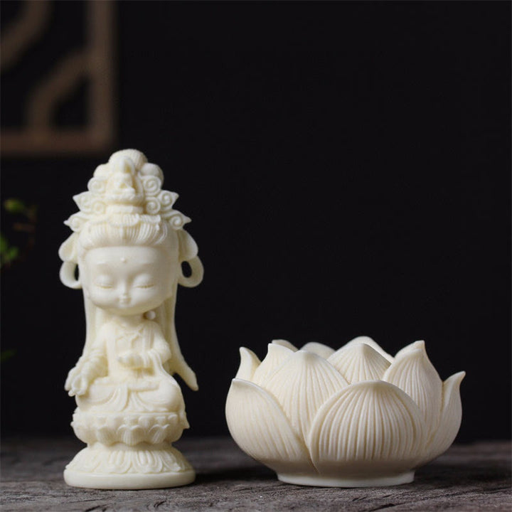 Buddha Stones Mini Avorio Frutta Kwan Yin Avalokitesvara Loto Ricchezza Decorazione Scrivania