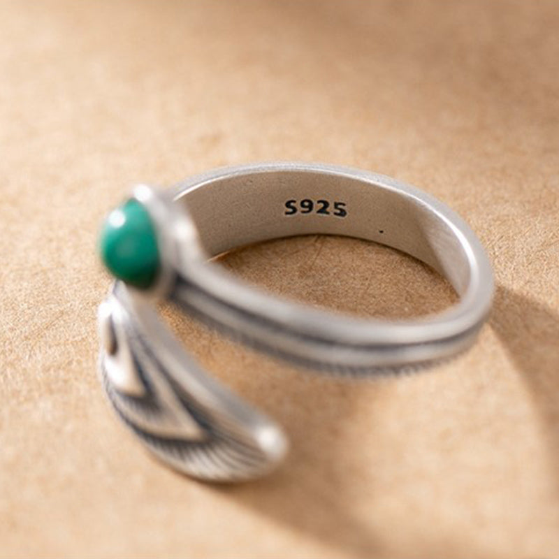 Anello di protezione con perline di malachite in argento sterling 925 Buddha Stones