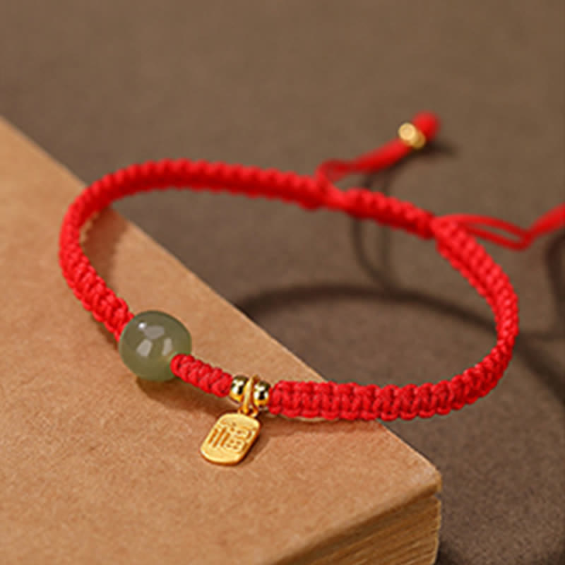 Braccialetto in corda rossa con Buddha Stones in argento sterling 925 e giada di Hetian, benedizione e ricchezza