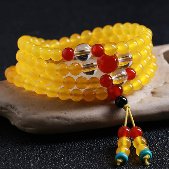 Braccialetto dell'armonia Buddha Stones 108 Mala Beads in calcedonio giallo