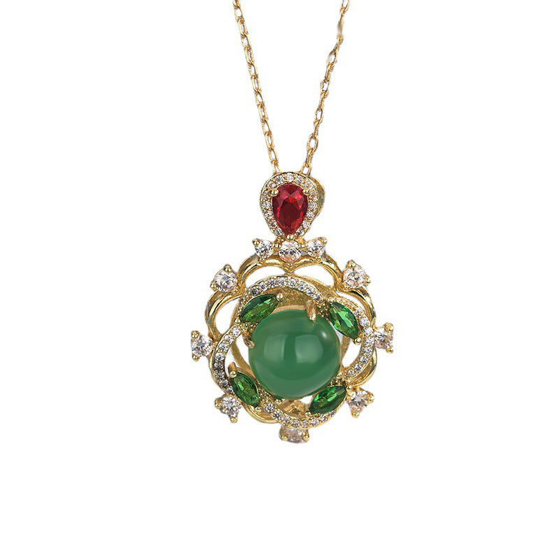Collana Buddha Stones con giada ciano e cristallo rosso fortunato - image 0