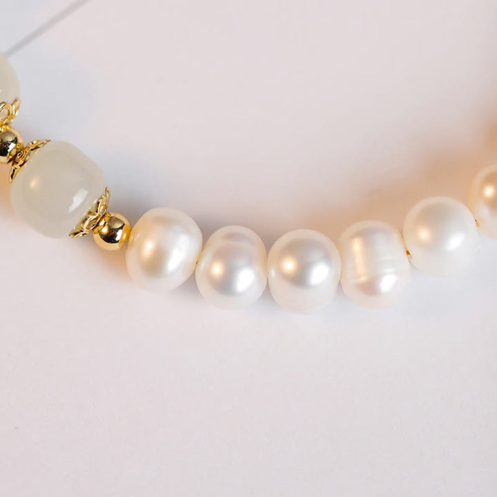 Braccialetto a catena con perle di sincerità in giada bianca e giada ciano di Hetian, placcato in oro 14K