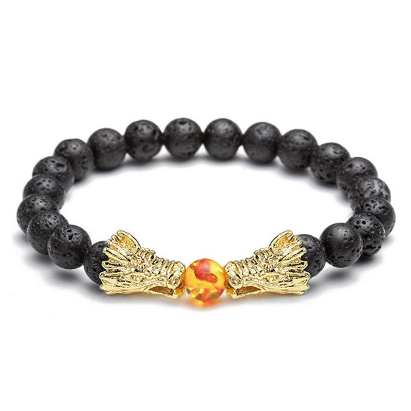 Braccialetto di perline con benedizione del drago, pietra lavica turchese bianco Buddha Stones