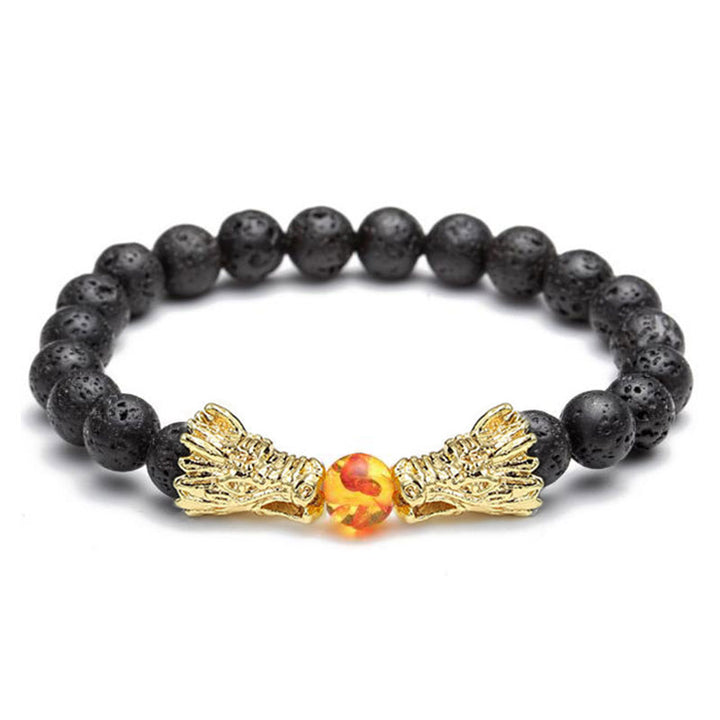 Braccialetto di perline con benedizione del drago, pietra lavica turchese bianco Buddha Stones