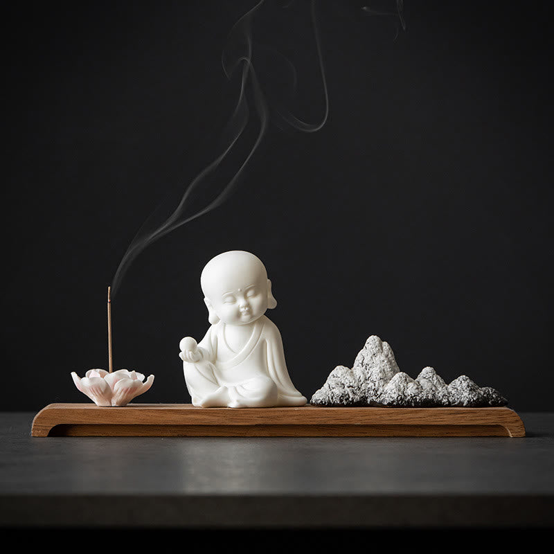 Buddha Stones Fiore di Loto Tathagata Kwan Yin Avalokitesvara Ksitigarbha Meditazione Bastoncino di Ceramica Bruciatore di Incenso Decorazione