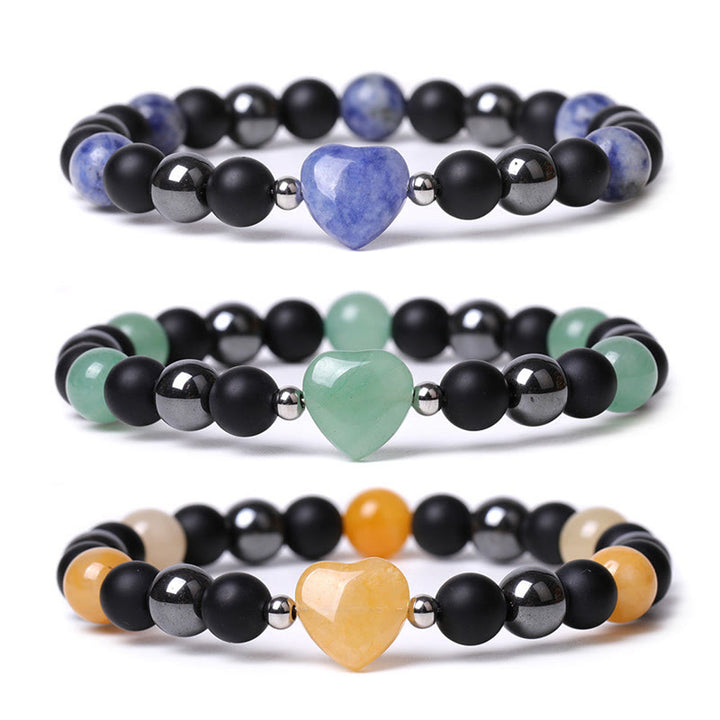 Braccialetto di protezione del cuore dell'amore di cristallo della pietra dell'occhio di tigre di onice nero Buddha Stones