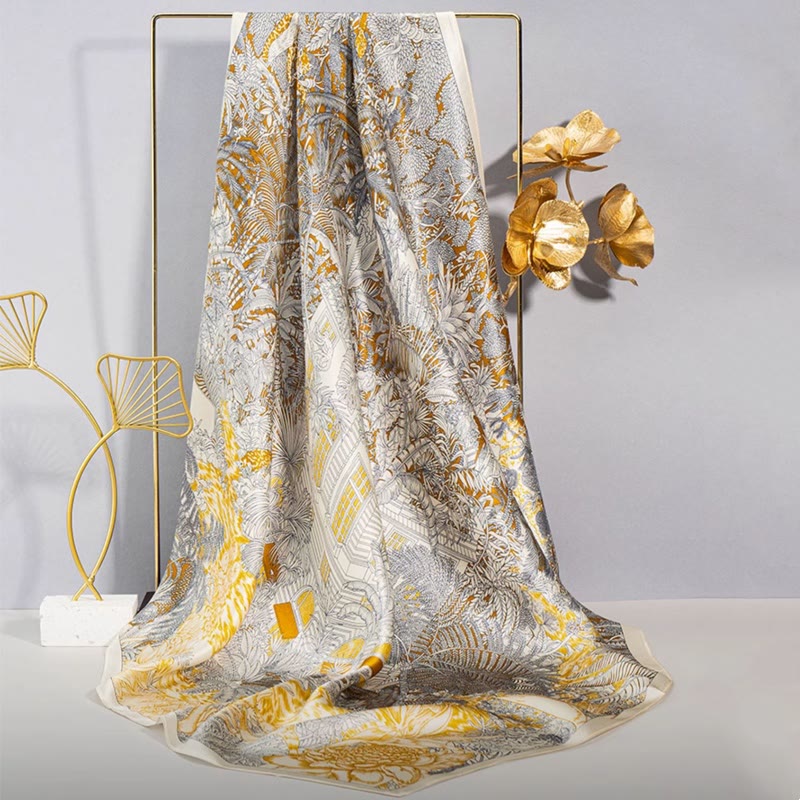 Buddha Stones Jungle Oil Painting Nuvole di buon auspicio Sciarpa in seta di gelso al 100% Sciarpa da collo in seta bifacciale di qualità premium 6A - Segreto della giungla (foresta primordiale estiva) - image 0