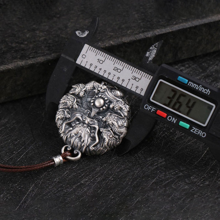 Buddha Stones 999 Sterling Silver Nove Draghi Che Giocano Con Una Perla Collana Pendente Protezione Fortuna
