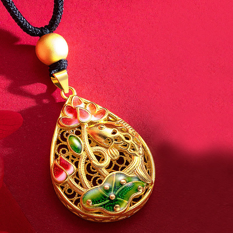 Buddha Stones Koi Fish Fiore di Loto Foglia Rame Fortuna Collana Pendente - image 4