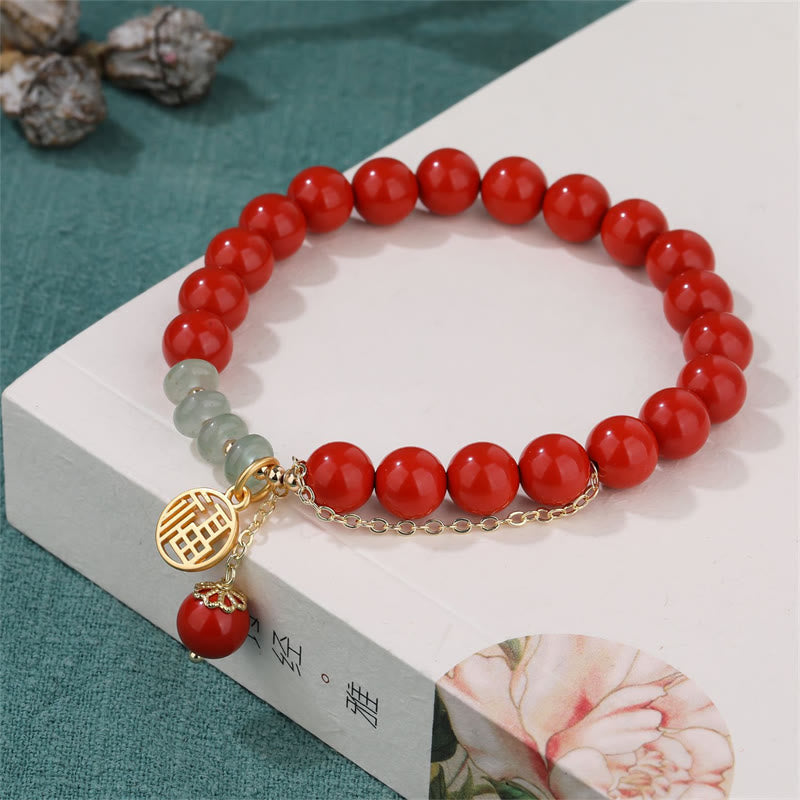 Braccialetto di giada calma con carattere Fu di cinabro e Buddha Stones