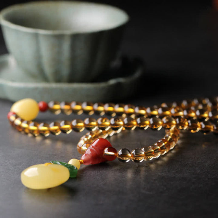 Braccialetto con ciondolo di protezione PiXiu, 108 perle di Mala, ambra citrino naturale, fibbia della pace, agata rossa - image 13