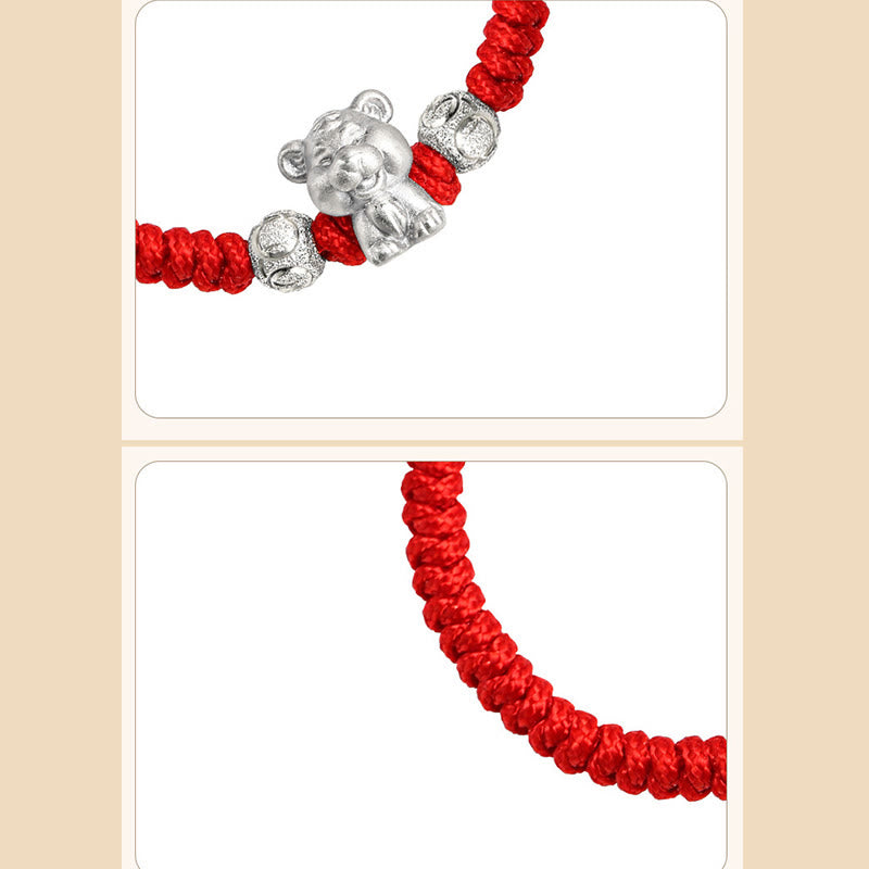 Braccialetto per bambini fatto a mano in corda rossa con Buddha Stones, in argento sterling 999, con zodiaco cinese