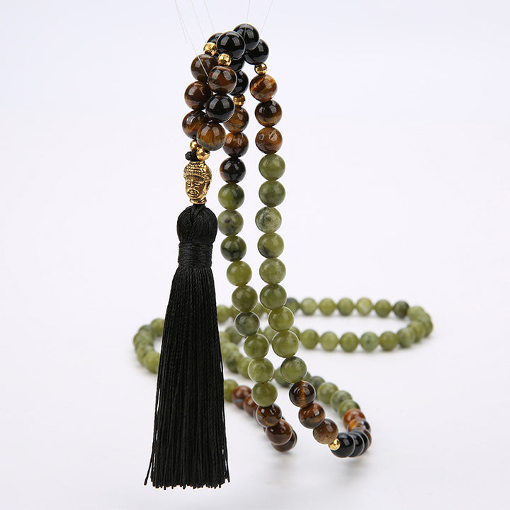 Braccialetto Mala di protezione in diaspro verde tibetano Buddha Stones