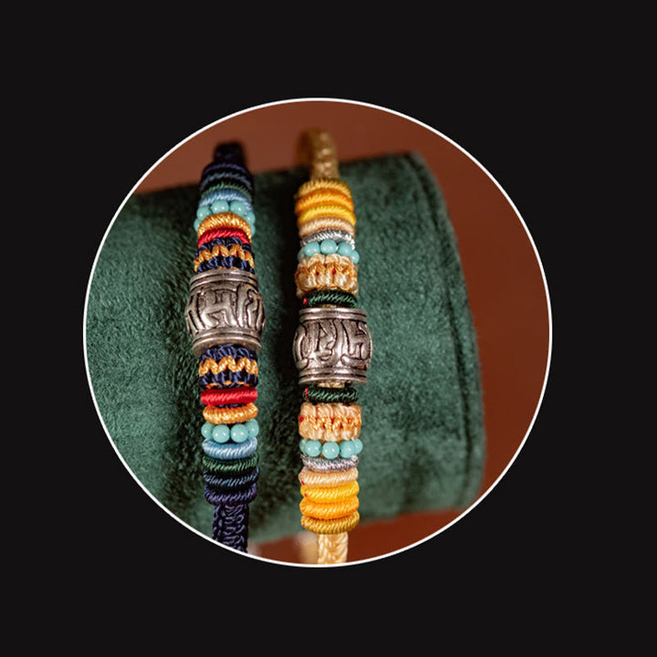 Bracciale intrecciato in argento sterling 925 fatto a mano con Buddha Stones, tibetano Om Mani Padme Hum, purezza