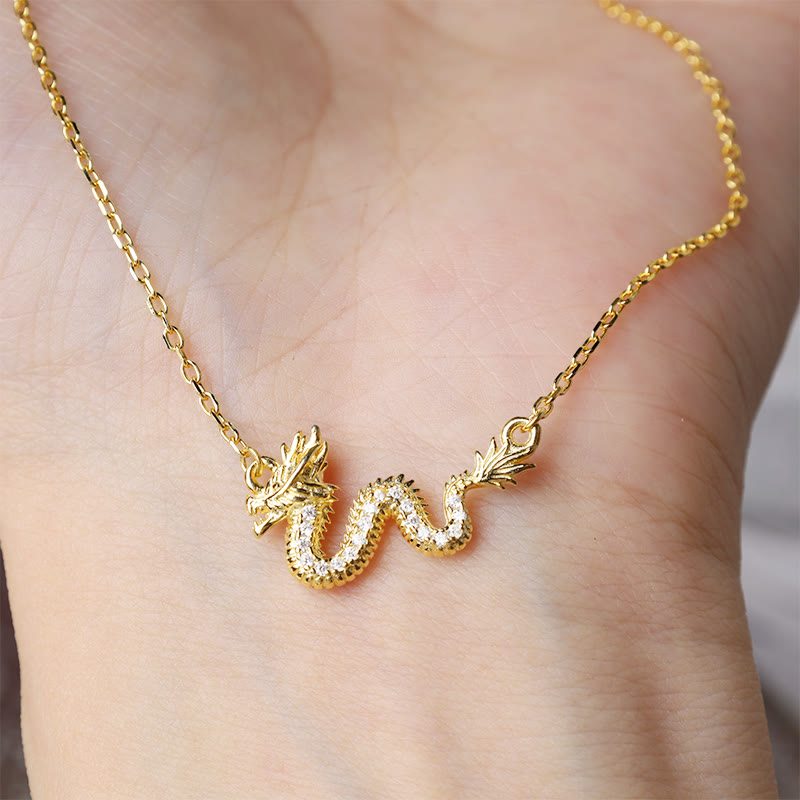 Buddha Stones con ciondolo a forma di catena con drago dorato di buon auspicio, in argento sterling 925, anno del drago - image 1