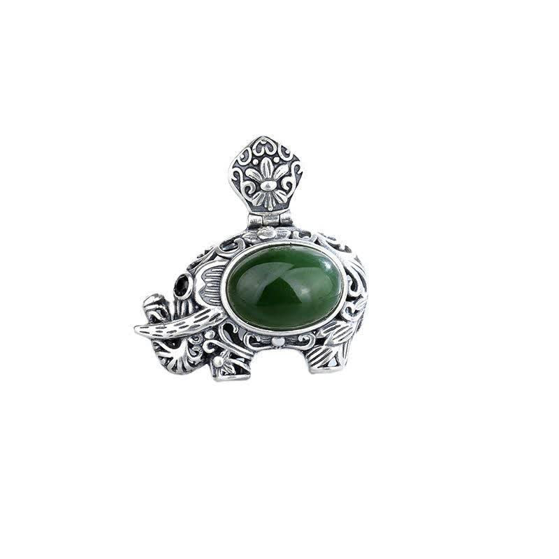 Collana con ciondolo di elefante di successo in argento sterling 925 Hetian Cyan Jade