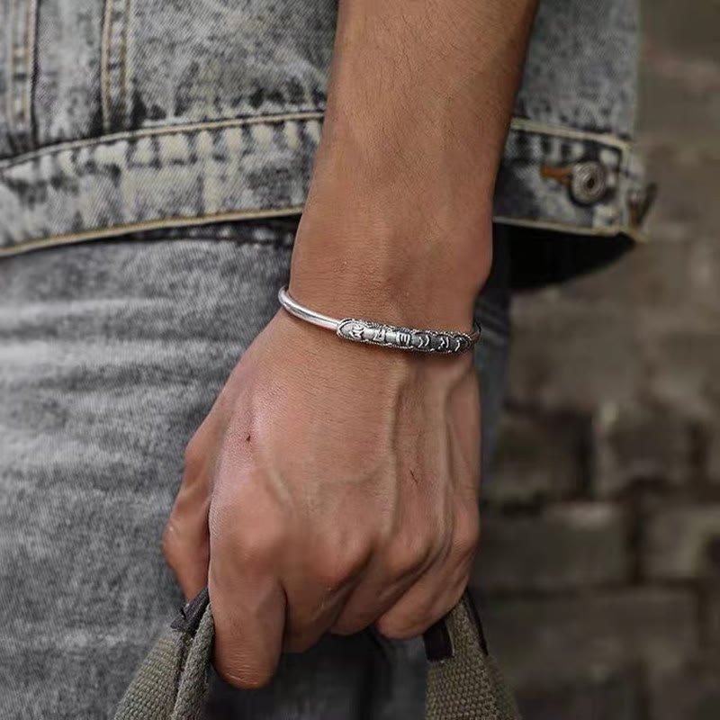 Bracciale rigido con polsino incisi Buddha Stones Om Mani Padme Hum Peace