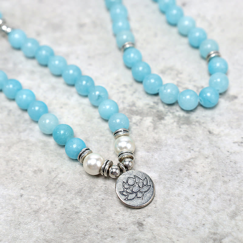 Braccialetto Mala di loto con pietra di amazzonite naturale Buddha Stones